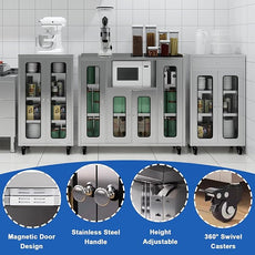 ZZV Stainless Steel Storage Cabinet with 1 Drawer, Rolling Kitchen Cabinet with Wheels, Heavy Duty Floor Cabinet for Kitchen, Garage, Restaurant, Outdoor, No Assembly Needed, D15.75 x W23.62 x H41.74