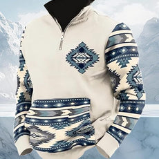 Western Sweatshirts for Men Aztec Cowboy Vintage Graphic Fleece Hoodie Mens Quarter Zip Pullover Country Jacket