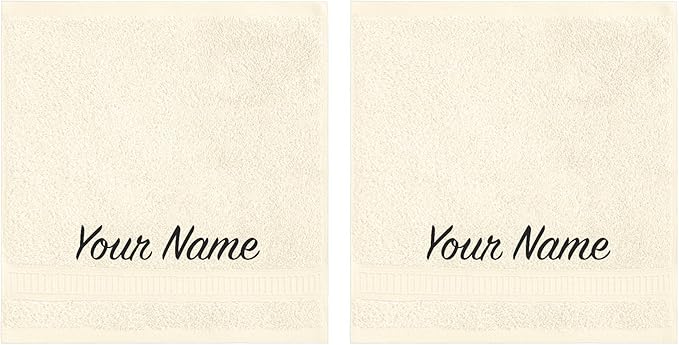 Personalized Towels, Luxury Turkish Genuine Cotton Monogrammed Towel Washcloths for Bathroom, Kitchen, Hotel, Spa, Gym & College Dorm, 2 Pack Washcloth Set for Body & Face, Baby and Adults Cream color