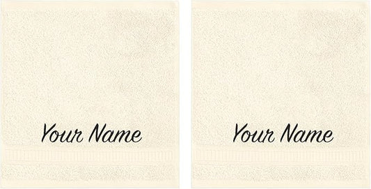 Personalized Towels, Luxury Turkish Genuine Cotton Monogrammed Towel Washcloths for Bathroom, Kitchen, Hotel, Spa, Gym & College Dorm, 2 Pack Washcloth Set for Body & Face, Baby and Adults Cream color