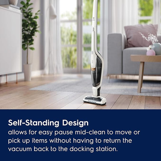 Electrolux Ergorapido Cordless 2-in-1 Vacuum Cleaner with High Suction Power and 180° EasySteer Mobility, 48-Minute Run Time, 2 Power Modes, Satin White