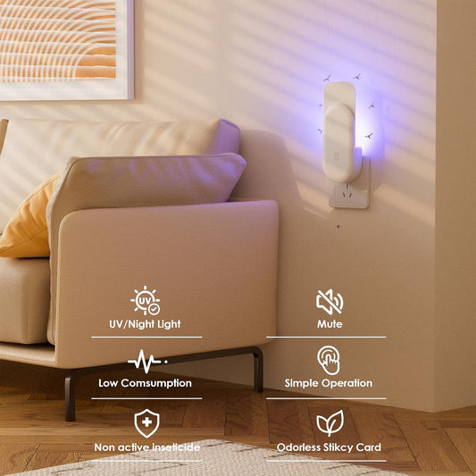TIENBE Flying Insect Trap, 2 in 1 Indoor Plug-in Fruit Fly Trap, 1 Trap White and 6 Glue Cards, Fruit Fly Traps for Gnat, Moth, Mosquito, Suitable for Every Part of The Home Dormly