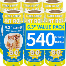 Large Lint Roller Refills for Pet Hair Sheets Extra 6.3 Inch 540Sticky Portable Pet Lint Remover for Clothes, Floor, Furniture, Carpet, Dog and Cat Hair Removal