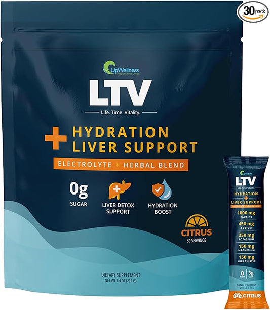 UpWellness LTV Liver Hydration Packets - Electrolytes Powder Packets for Instant Hydration - Physician-Formulated for Whole-Body Wellness - Zero Added Sugar - 30 Packets - Delicious Citrus Flavor