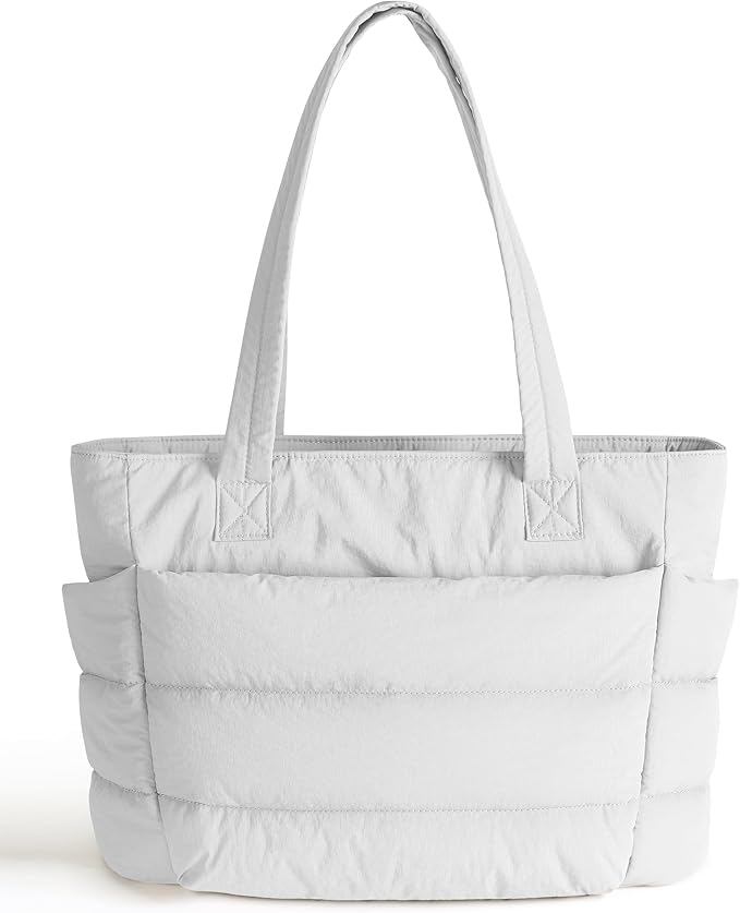 Puffer Tote Bag for Women, Cute Quilted Carryall with Zippered Compartments Shoulder Bag Handbag for Work, Travel, Gym