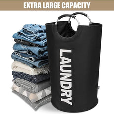 DOKEHOM 90L Large Laundry Basket, Collapsible Laundry Bag, Freestanding Tall Clothes Hamper, Foldable Washing Bin (Black)