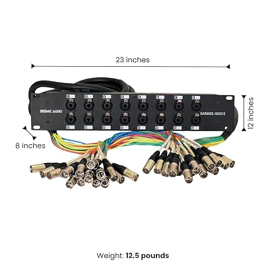 Seismic Audio SARMSS-16x515 Rack Mount 16 Channel XLR TRS Combo Splitter Snake Cable - 5' & 15' XLR trunks