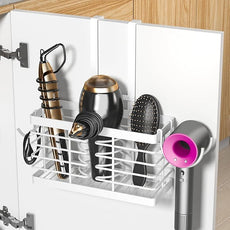 Hair Tool Organizer, 3-in-1 Universal Hair Dryer Holder, Adjustable Height Metal Blow Dryer Holder Wall Mounted/Over Cabinet Door/Free-Standing, Bathroom Organizer and Storage(White)