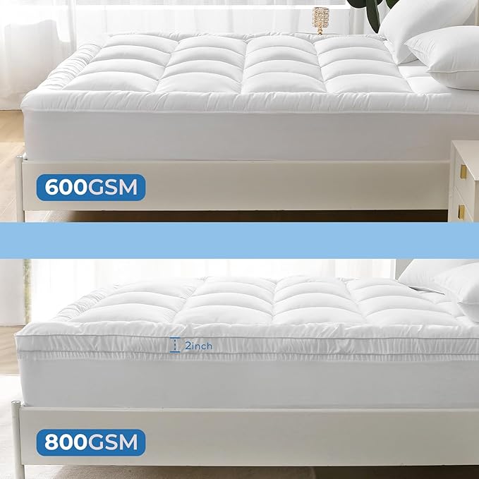 YUGYVOB Twin XL Mattress Topper - 800GSM Extra Thick Cooling & Breathable Mattress Pad with Deep Pocket 8"-21" & Soft Down Alternative Filling, White