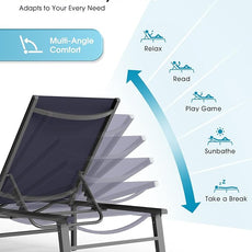 Ciokea Upgraded Aluminum Outdoor Lounge Chair - No Assembly Needed, Foldable Patio Chaise Lounge with 5 Adjustable Positions, Reinforced Frame for Extra Durability, Pool Beach Lounge Chair, Navy Blue