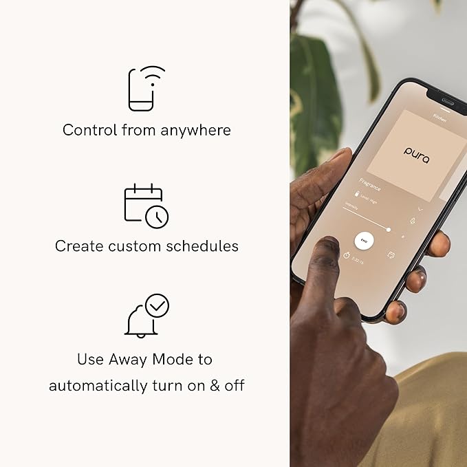 Pura - Smart Home Fragrance Device Starter Set - Pura 4 - Scent Diffuser for Home - Includes Fragrance Aroma Diffuser - Square Box, Linens & Surf and Yuzu Citron Scent Refills