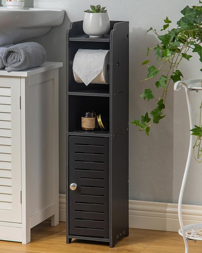 AOJEZOR Toilet Paper Holder Stand: Freestanding No Drill PVC Bathroom Storage for Apartment Renters -Protect Rental Deposit- Small Space Storage Solution