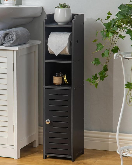 AOJEZOR Toilet Paper Holder Stand: Freestanding No Drill PVC Bathroom Storage for Apartment Renters -Protect Rental Deposit- Small Space Storage Solution