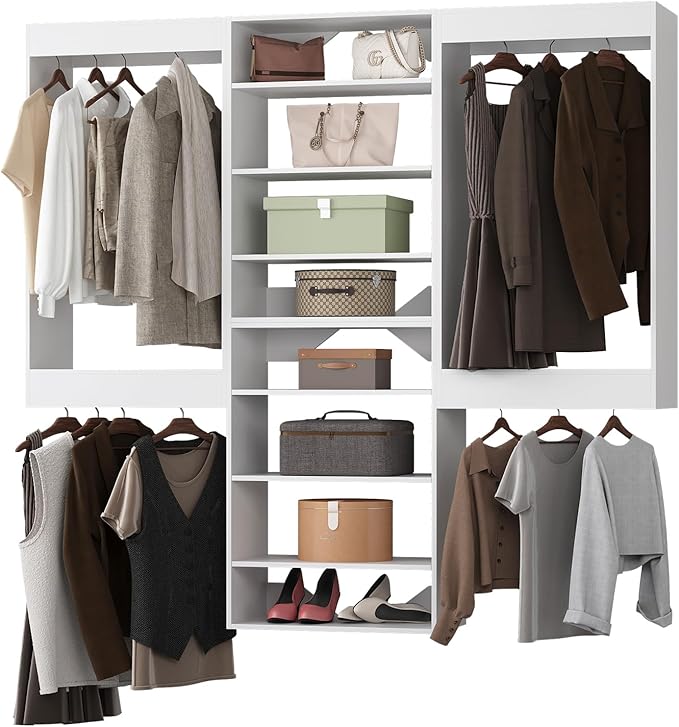 Modular Closet System, 78" Wide Closet Organizer System with Hanging and Towers, Wood Tower Closet Storage for Walk In Closets, Wall Mounted Wardrobe Organizer Kit System, Bedroom, White