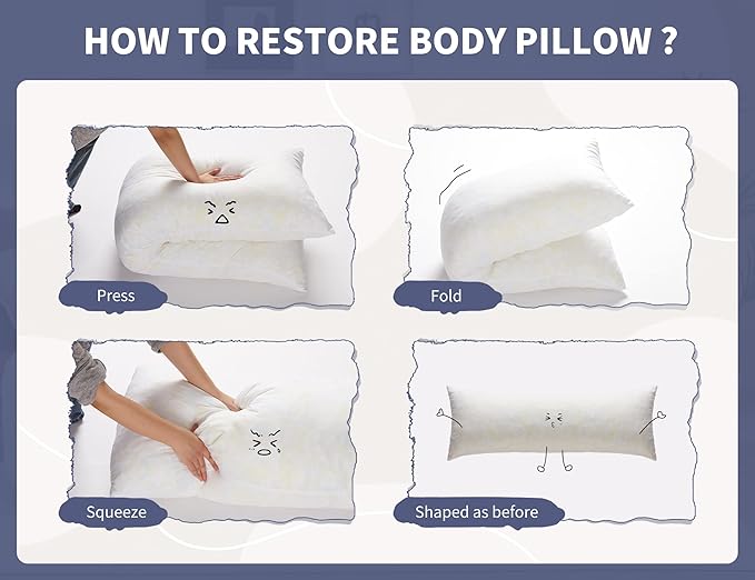 Bed Memory Foam Pillows with Removable Covers for Queen Bed 20x54 Soft Nursing Couch Pillows with Long Pillow Case for Beige Body Pillow Side Sleeper for Kids Machine Washable