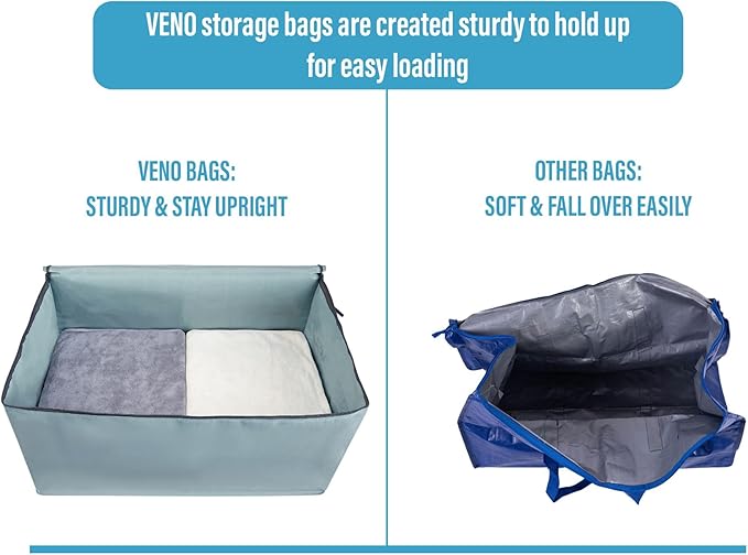 VENO 6 Pack Moving Bags and Large Christmas Decoration Storage Bins with lids. Alternative to Moving Boxes, Packing Supplies for College. Heavy Duty Totes (Light Blue Matte, 6 Pack)