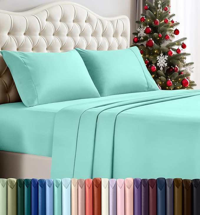 Utopia Bedding Queen Sheet Set – 4 Piece Bed Sheets for Queen Size Bed, Soft and Breathable Microfiber, Includes 1 Fitted Sheet, 1 Flat Sheet and 2 Pillowcases (Spa Blue)