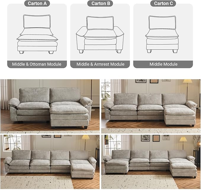 VINGLI 87" Convertible Sectional Sofa,L-Shaped Deep Seat Sofa Couch for Living Room,Modern 2-Seat Loveseat Sofa with Ottoman for Small Space(Light Grey)