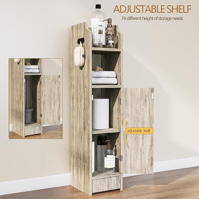 Small Bathroom Storage Cabinet, Toilet Paper Storage,Corner Floor Cabinet with Doors and Adjustable Shelf,Bathroom Organizer for Small Spaces Gray