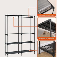 Clothes Rack, Portable Closet, 54.3 Inch Large Capacity Wardrobe Closet, Clothes Storage Organizer with Shelves and 2 Hanging Rods, Easy to Assembly, Black PCT002B01