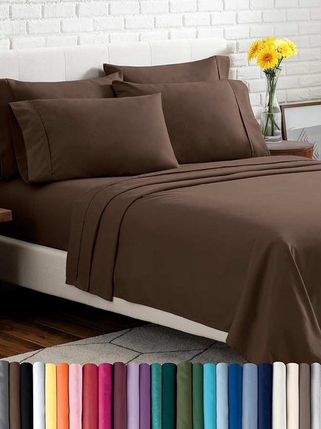 Bare Home Hotel Luxury Twin XL Sheet Set, Extra Soft - 4 Piece Set - Deep Pockets - Easy Fit - Cooling & Breathable - Wrinkle, Fade, Stain Resistant - Includes 2 Pillowcases (Twin XL, Cocoa)