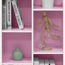 Furinno LUDER Book Shelf, 7-Cube Bookshelf, Bookcase, 9.4 x 19.5 x 41.7, for Living Room, Bedroom, Home Office, White/Pink