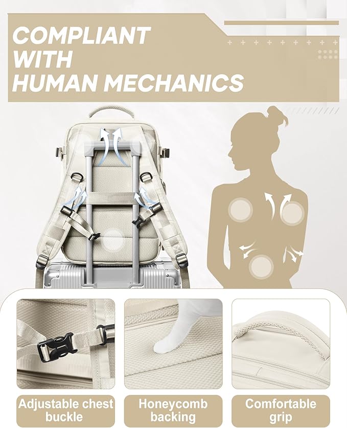 suwasp Vacuum Compression Backpack, 45L Expandable Travel Backpack with Electric Vacpack Pump, Travel Vacuum Bags with Shoe Compartment/17inch Laptop Compartment/USB Port, Beige