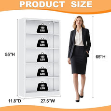 White Bookshelf, 55” Adjustable Tall Metal Bookshelf, 5-Tier Wide Bookshelf with Anti-Tilt Device, Modern Book Cases and Book Shelves for Bedroom, Living Room, Playroom, Study