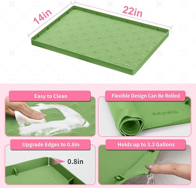 Sdpeia Under Sink Mat 22"×14" Waterproof Silicone Cabinet Liner & Sink Protector for Kitchen & Bathroom, Multi-Purpose Organizers Tray for Pets, Laundry, Cat Litter Mat