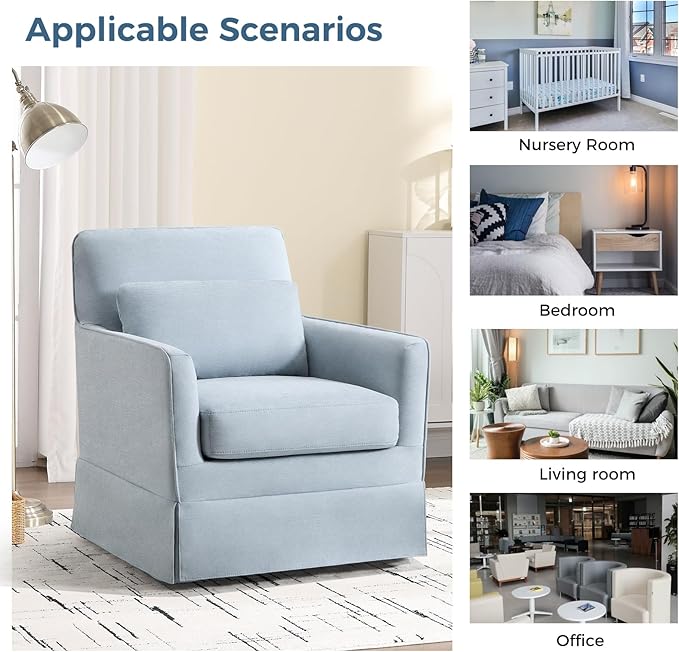 INZOY Swivel Accent Chair, Mid Century Modern Chair with Washable Detachable, Comfy Swivel Barrel Reading Chair, Upholstered Square Chair for Living Room Bedroom Small Spaces, Sky Blue