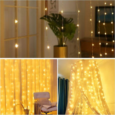 HOME LIGHTING Window Curtain String Lights, 300 LED 8 Lighting Modes Fairy Copper Light with Remote, USB Powered for Christmas Party Wedding Home Decorations (Warm White)