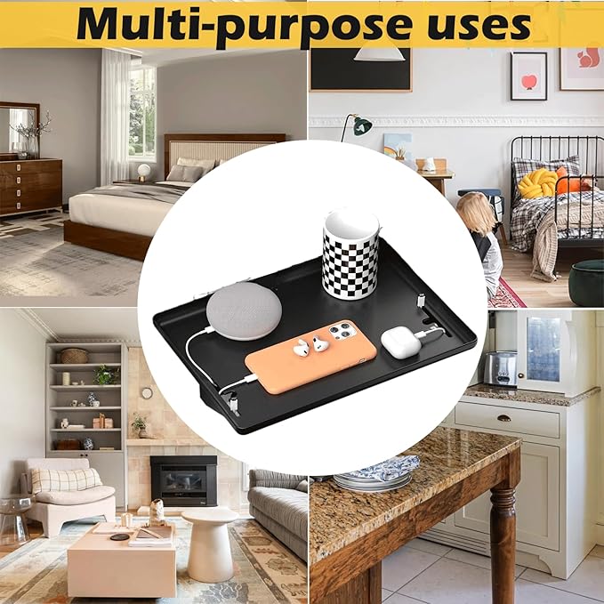 Bedside Shelf for Dorms – Space-Saving Clip-On Bed Tray with T-Shape Cable Management - Bed Caddy for College, Kids & Small Rooms