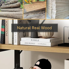 Real Solid Wood Bookshelf Shelves Rustic Vintage Industrial Etagere Bookshelf, Metal & Timber Free Vintage Bookcase, (Genuine Timber) (5-Tiers-Real Wood)