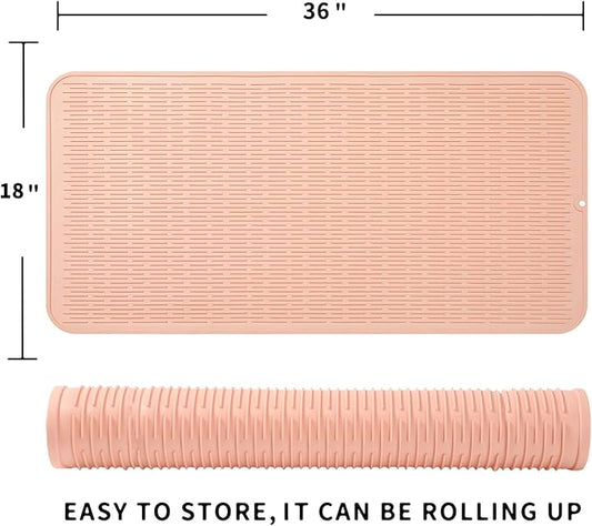 Silicone Dish Drying Mat for Multiple Usage,Easy clean,Eco-friendly,Heat-resistant Silicone Mat for Kitchen Counter or Sink,Refrigerator or Drawer Liner Pink 5XL 36inches x 18inches