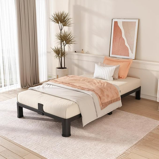 FUIOBYVV 6 Inch Twin Bed Frame with Round Corner Edge Legs 3500 lbs Metal Heavy Duty Steel Slats Support No Box Spring Needed Platform Noise Free Easy Assembly
