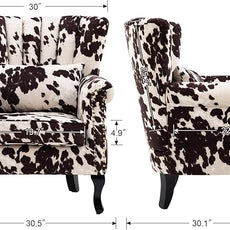 Cow Print Accent Chair Modern Velvet Armchair Tufted Wingback Club Chair Single Sofa Lounge Side Chair with Pillow for Living Room Bedroom, Cow