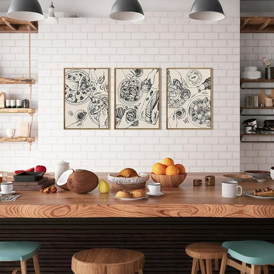 BINCUE Food Wood Wall Art Modern Cheers Kitchen Wall Decor Abstract Friends Party Artwork for Kitchen Dining Room Living Room 12" Lx16 W Set of 3