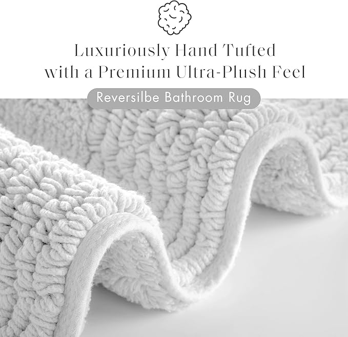 Madison Park Splendor Reversible 100% Cotton Tufted Bathroom Rug-3000 GSM Hotel Quality Luxurious Plush Medium Pile Bath Mat Absorbent, Quick Dry, Shower Room Décor, 24x60 Grey