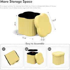 B FSOBEIIALEO Storage Ottoman Cube, Flowers Shaped Ottomans with Storage Foot Stool Footrest for Lving Room, Boucle Ottoman Seat for Dorm Room,Faux Teddy Fur, Yellow 12.6