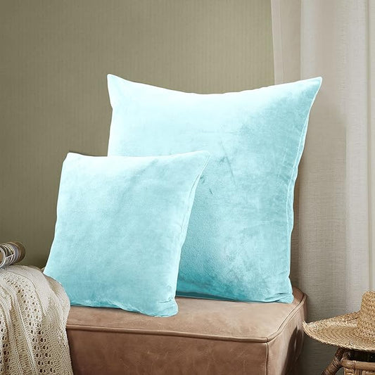 EVOLIVE Soft Micromink, Faux Fur, Faux Velvet Euro Sham Cover Pillowcase Replacement with Zipper Closure (26"x26" Euro Sham, Light Blue)