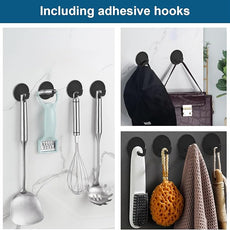 Diesisa Razor Holder for Shower + Adhesive Wall Hooks, Premium 304 Stainless Steel Shower Razor Holder with Heavy Duty Waterproof Sticky Hooks for Hanging Towels, Coat, hat (4+4 Pack) - Black