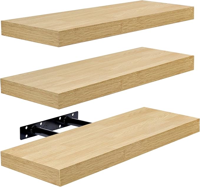 Sorbus Floating Shelves - Wall Mounted for Kitchen, Bedroom, Bathroom Storage Over Toilet, Hanging Book Shelf for Wall Home Decor Living Room (Maple Wood, 3 Pack)