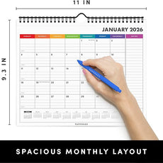PAPERAGE 2026 Calendar, 12 Months (January 2026 - December 2026), Small (9 in x 11 in), Minimalist Wall and Desk Calendar with Monthly Views, Yearly Plans & Notes Section – Rainbow