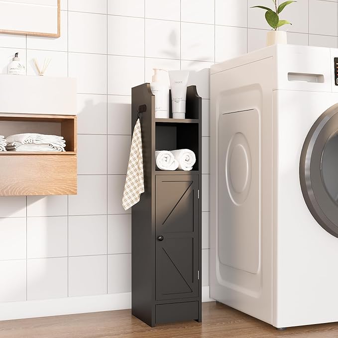 Small Bathroom Storage Cabinet, Toilet Paper Storage,Corner Floor Cabinet with Doors and Adjustable Shelf,Bathroom Organizer for Small Spaces Black