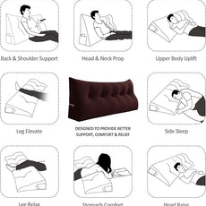 Headboard Wedge Pillow Large Bolster Reading Pillows for Sitting in Bed Adult,Velvet Triangular Cushion Backrest Lumbar Back Support Upholstered Daybed Sit Up Book Pillows(Dark Burgundy,Twin)