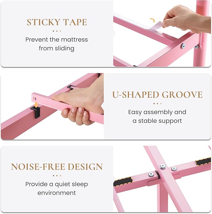 SHA CERLIN 14 Inches Full Size Metal Platform Bed Frame/Vintage Iron-Art Headboard and Footboard/Mattress Foundation for Storage/No Box Spring Needed/Noise-Free/Easy Assembly/Pink