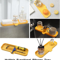 Silicone Bathroom Soap Dishes with Drain Spout-Bathroom and Kitchen Sink Organizer,Sponge Holder,Dish Soap Tray,Perfect for Dispenser,Scrubber,Bottle,Cup on Sink or Counter-Yellow 12