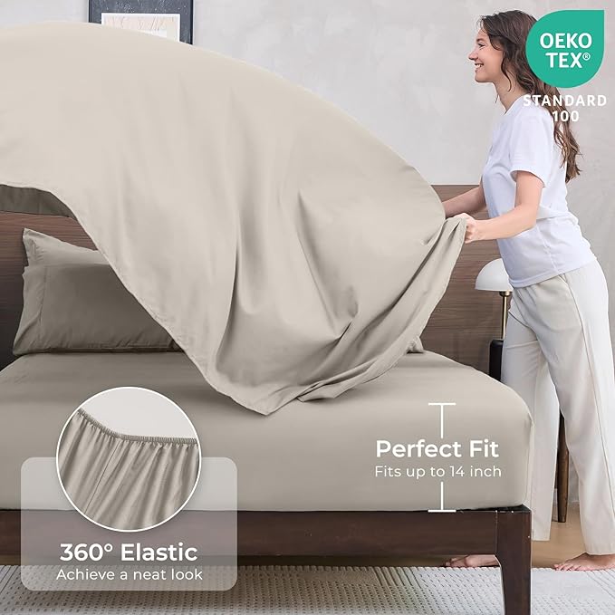 HEVUMYI Oatmeal King Comforter Set - 7-Piece All Season Bed in a Bag King, Ultra Soft Bedding Set with Comforter, Flat Sheet, Fitted Sheet, Pillowcases, Pillow Shams