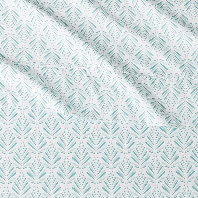 Amazon Basics Lightweight Super Soft Easy Care Wrinkle Free Microfiber 3 Piece Bed Sheet Set with 14-Inch Deep Pockets, Twin, Aqua Fern, Floral, Kids, Men & Women Bedding AmazonBasics