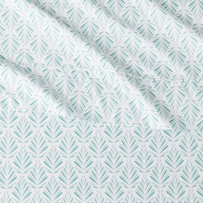 Amazon Basics Lightweight Super Soft Easy Care Wrinkle Free Microfiber 3 Piece Bed Sheet Set with 14-Inch Deep Pockets, Twin, Aqua Fern, Floral, Kids, Men & Women Bedding (Pack of 4) AmazonBasics